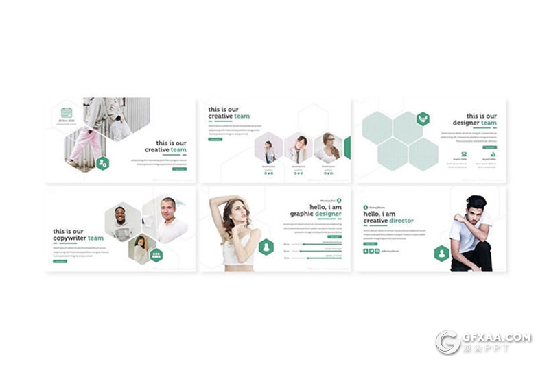 30页创意六边形组合国外简约PPT模板 5种主题配色 - 顶尖PPT