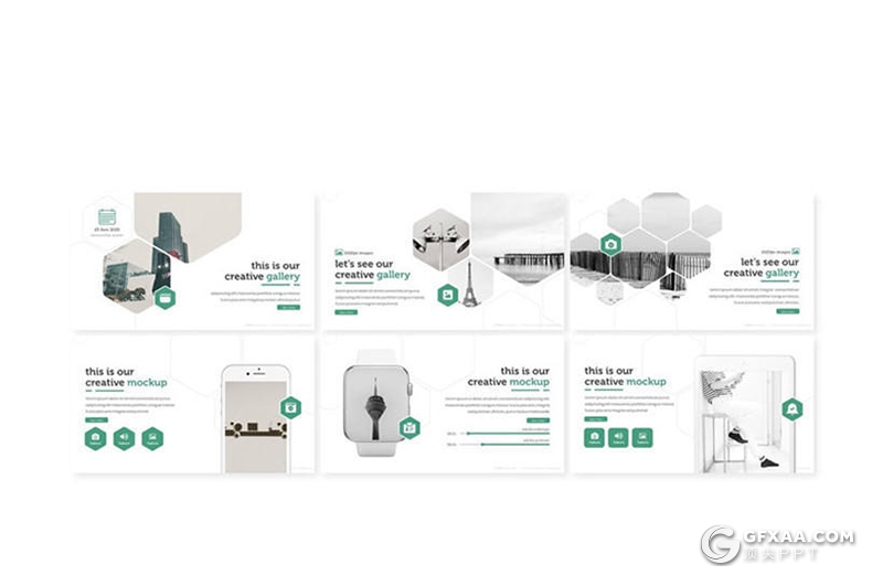30页创意六边形组合国外简约PPT模板 5种主题配色 - 顶尖PPT