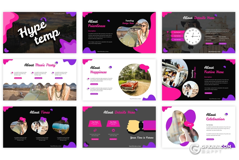 30页国外创意图形设计旅游景点分析展示PPT模板 5种主题配色 - 顶尖PPT