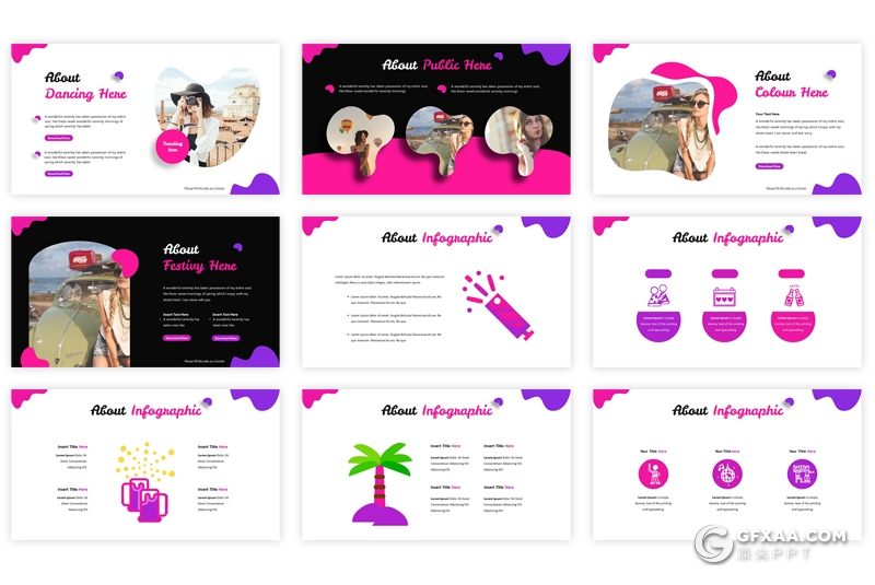 30页国外创意图形设计旅游景点分析展示PPT模板 5种主题配色 - 顶尖PPT