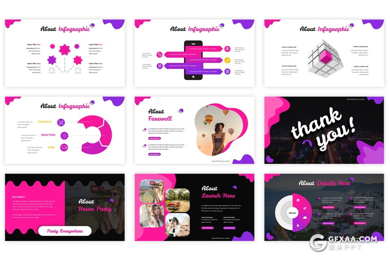 30页国外创意图形设计旅游景点分析展示PPT模板 5种主题配色 - 顶尖PPT