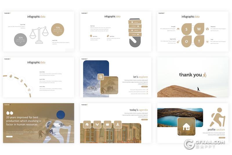 30页户外探险攀登者PPT模板 5种主题配色 - 顶尖PPT