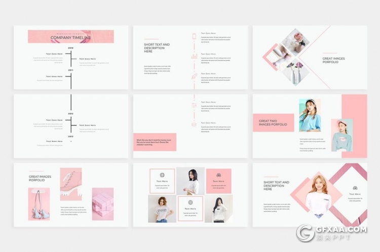 82页粉色国外简约风格商务图片展示多用途PPT模板 - 顶尖PPT