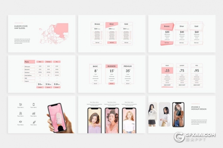 82页粉色国外简约风格商务图片展示多用途PPT模板 - 顶尖PPT