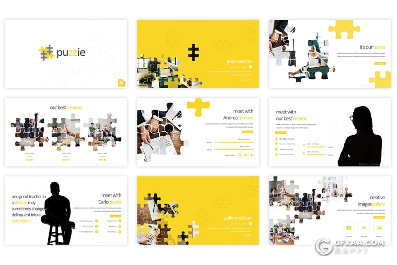 30页扁平化拼图效果国外商务通用PPT模板 5种主题配色 - 顶尖PPT