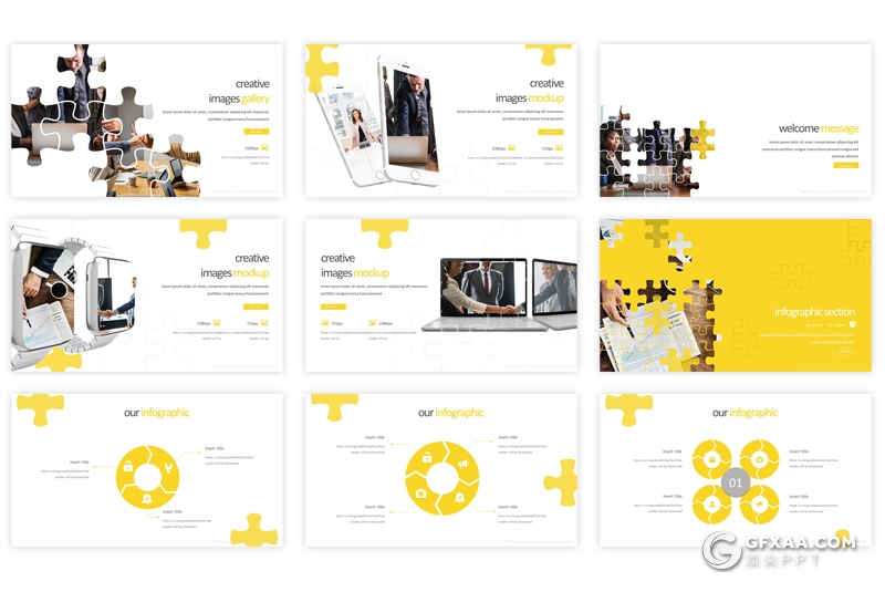 30页扁平化拼图效果国外商务通用PPT模板 5种主题配色 - 顶尖PPT