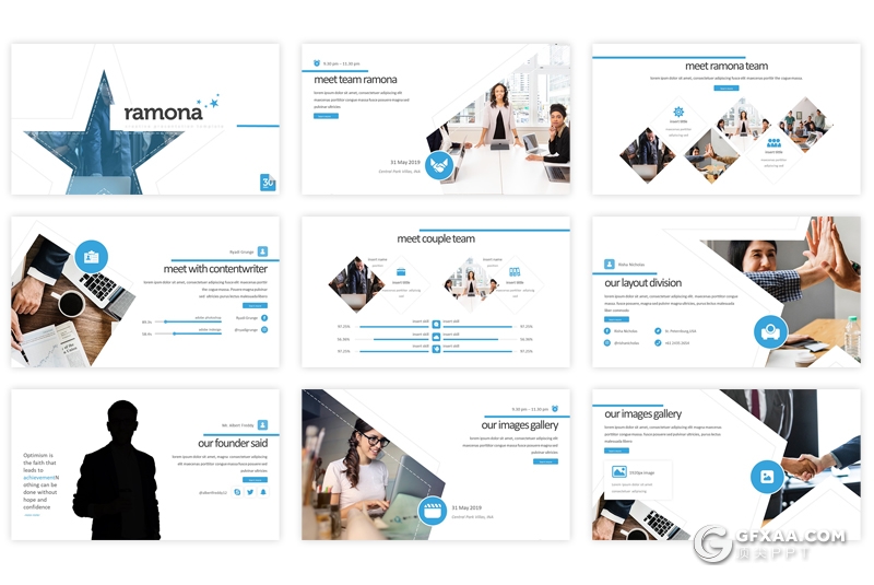 30页创意五角星缉简约大气商务风格PPT模板 5种主题配色 - 顶尖PPT