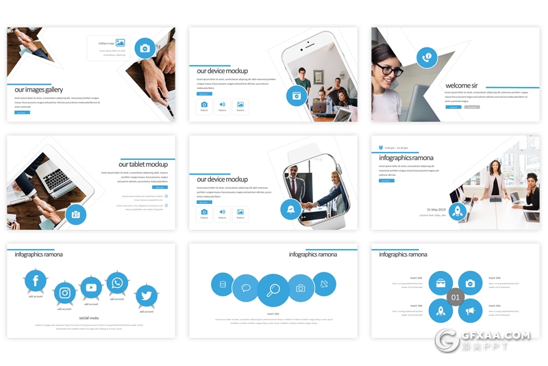 30页创意五角星缉简约大气商务风格PPT模板 5种主题配色 - 顶尖PPT