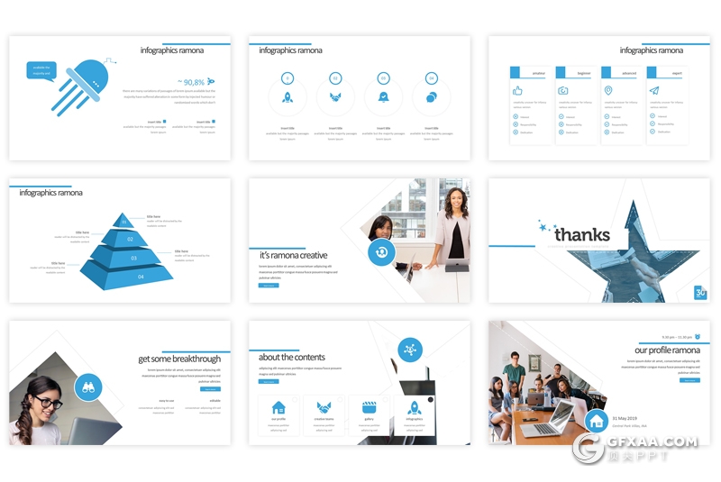30页创意五角星缉简约大气商务风格PPT模板 5种主题配色 - 顶尖PPT