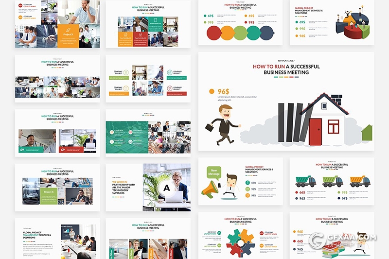 166页卡通商务图形国外高端商务PPT模板 - 顶尖PPT