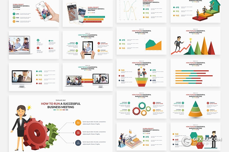 166页卡通商务图形国外高端商务PPT模板 - 顶尖PPT