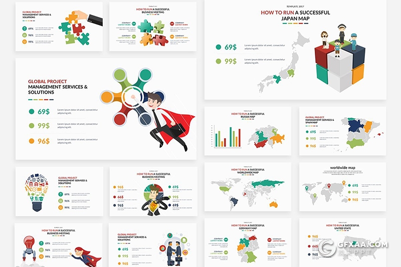 166页卡通商务图形国外高端商务PPT模板 - 顶尖PPT