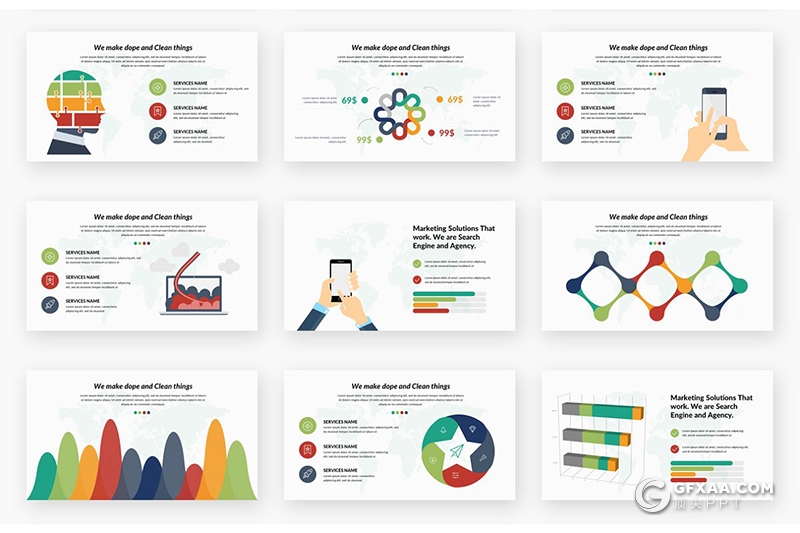 156页国外高端图形设计多种色彩搭配商务多用途Google slides模板 - 顶尖PPT