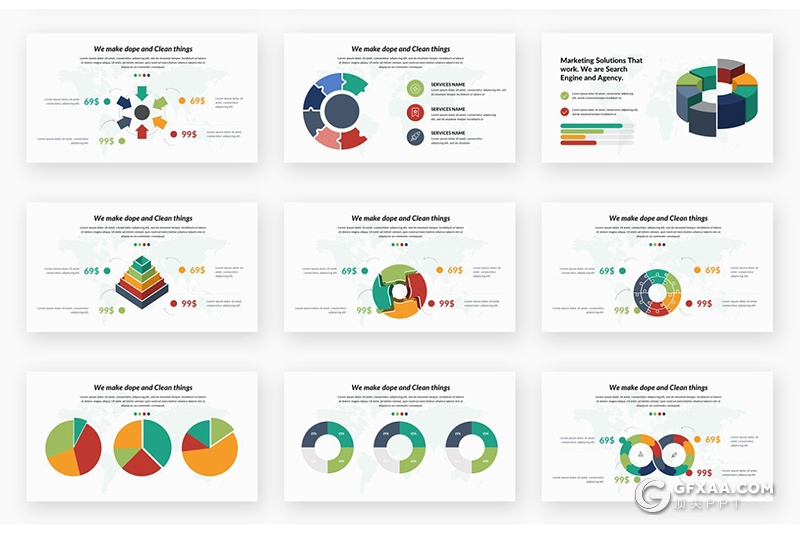 156页国外高端图形设计多种色彩搭配商务多用途Google slides模板 - 顶尖PPT