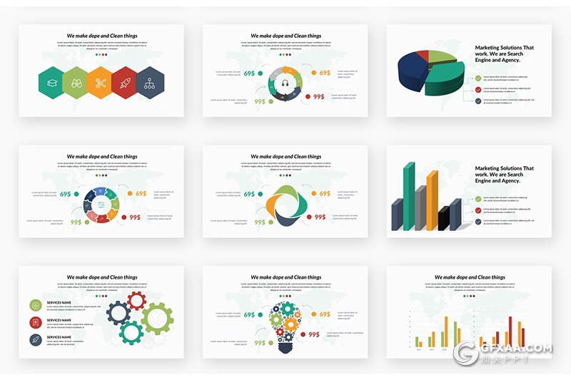 156页国外高端图形设计多种色彩搭配商务多用途Google slides模板 - 顶尖PPT