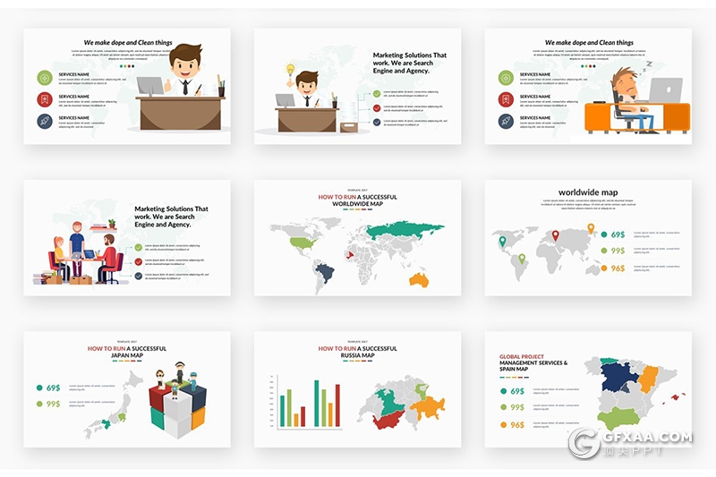 156页国外高端图形设计多种色彩搭配商务多用途Google slides模板 - 顶尖PPT