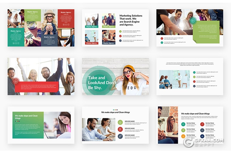 156页国外高端图形设计多种色彩搭配商务多用途Google slides模板 - 顶尖PPT