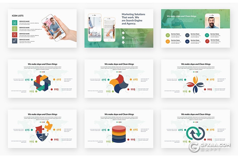 156页国外高端图形设计多种色彩搭配商务多用途Google slides模板 - 顶尖PPT