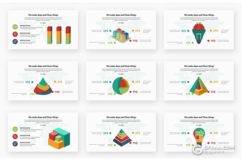 156页国外高端图形设计多种色彩搭配商务多用途Google slides模板 - 顶尖PPT