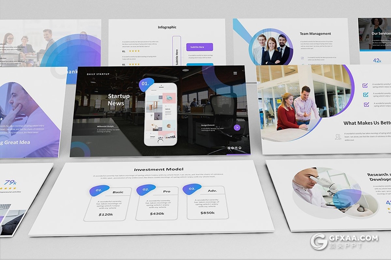34页紫色渐变国外企业会议项目合作PPT模板 - 顶尖PPT