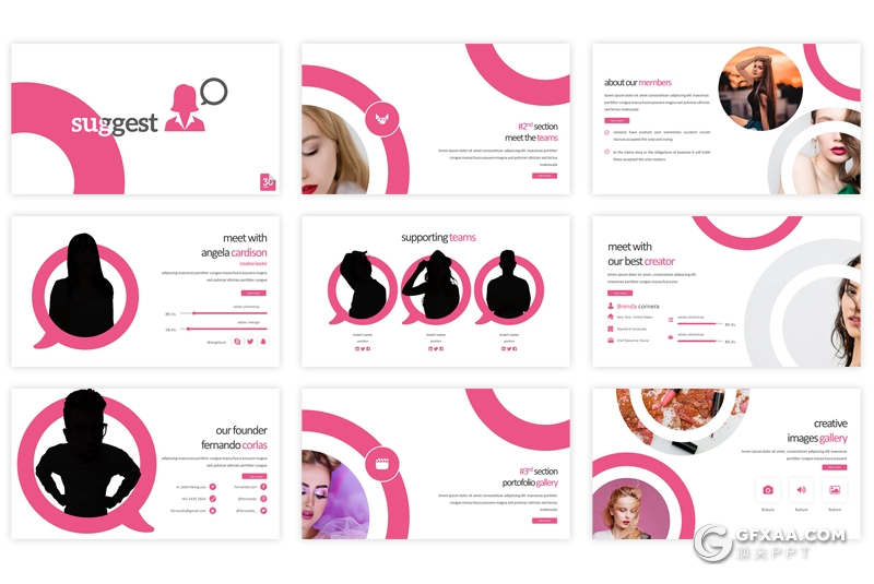 30页5种配色女性美容行业通用PPT模板 - 顶尖PPT