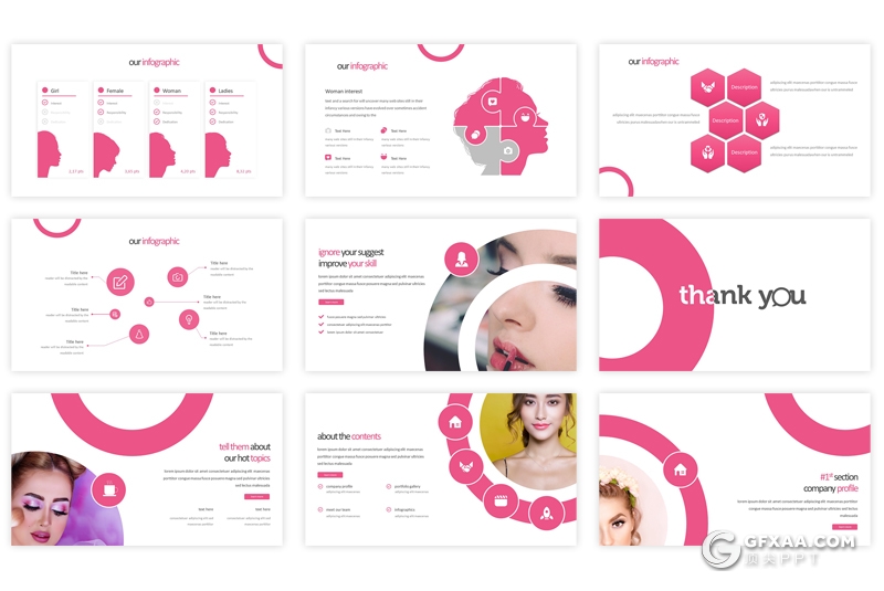 30页5种配色女性美容行业通用PPT模板 - 顶尖PPT