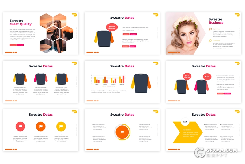 30页5种精美配色女性服装统计分析PPT模板 - 顶尖PPT