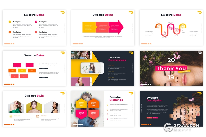 30页5种精美配色女性服装统计分析PPT模板 - 顶尖PPT