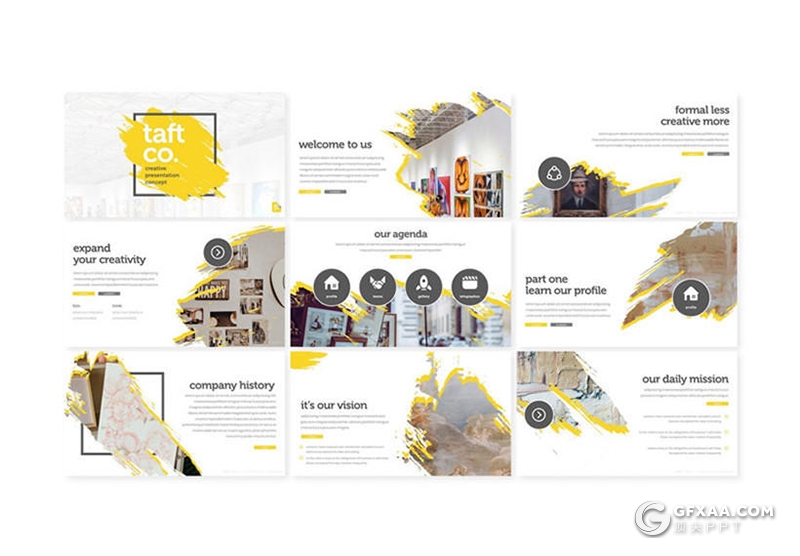 30页笔刷泼墨效果国外商务通用PPT模板 5种主题配色 - 顶尖PPT