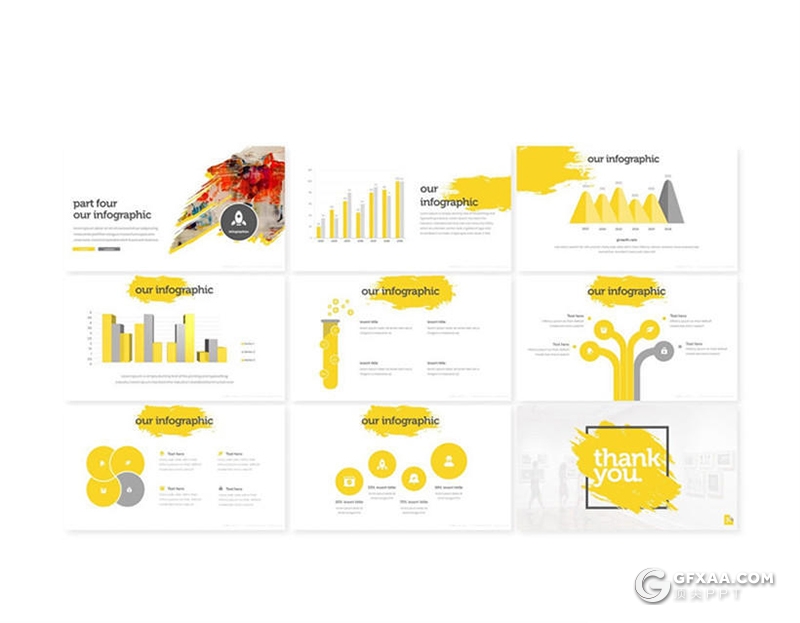 30页笔刷泼墨效果国外商务通用PPT模板 5种主题配色 - 顶尖PPT