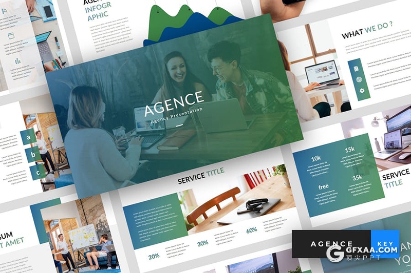36页渐变绿团队介绍公司工作环境展示keynote模板 - 顶尖PPT