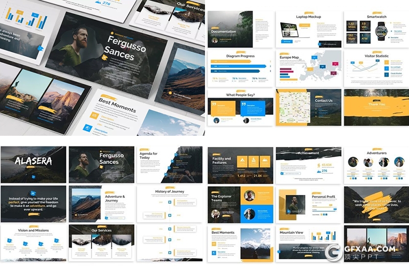 户外冒险运动风景展示keynote模板 3种主题配色 - 顶尖PPT