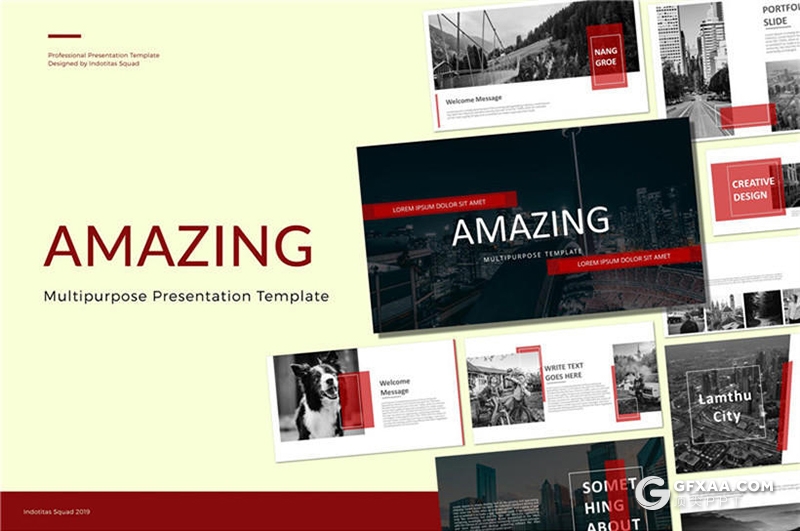 30页红色国外简约风格摄影图片展示ppt模板 - 顶尖PPT