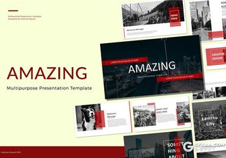 30页红色国外简约风格摄影图片展示ppt模板 - 顶尖PPT