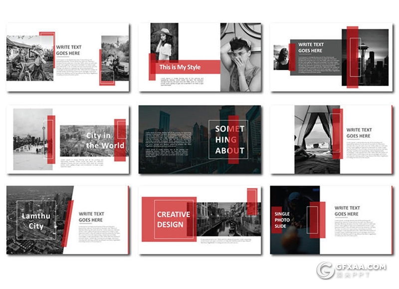 30页红色国外简约风格摄影图片展示ppt模板 - 顶尖PPT