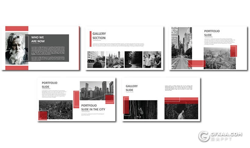 30页红色国外简约风格摄影图片展示ppt模板 - 顶尖PPT