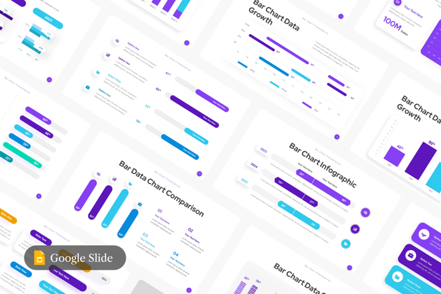蓝紫配色可视化数据展示条形图PPT模板 - 顶尖PPT