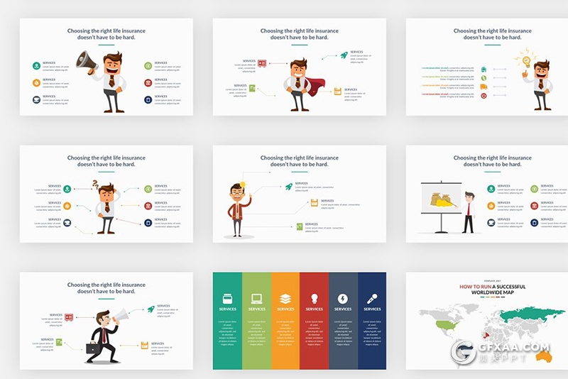206页国外高端商务通用PPT模板卡通人物图形设计PPT 7种配色 - 顶尖PPT