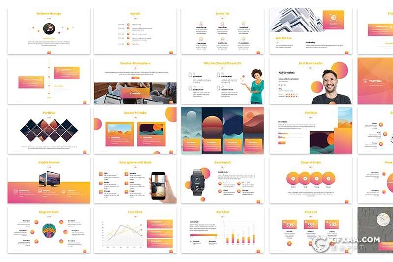 30页精美渐变风格欧美商务多用途PPT模板 3种主题配色 - 顶尖PPT