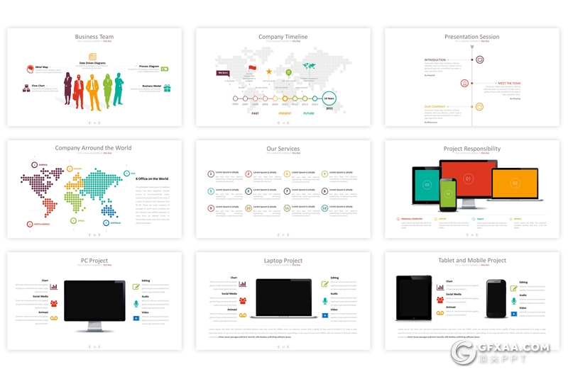 30页多色搭配设计国外简约商务PPT模板 - 顶尖PPT