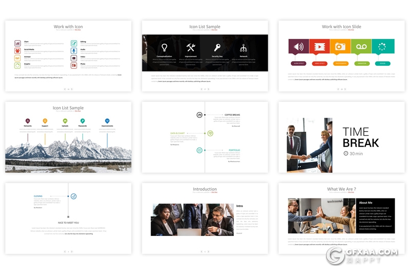 30页多色搭配设计国外简约商务PPT模板 - 顶尖PPT