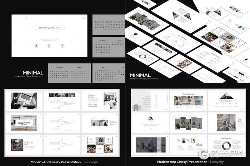55页极简文艺风格图片展示Google slides模板 - 顶尖PPT