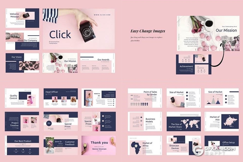 40页扁平化文艺唯美小清新风格Google slides模板 - 顶尖PPT