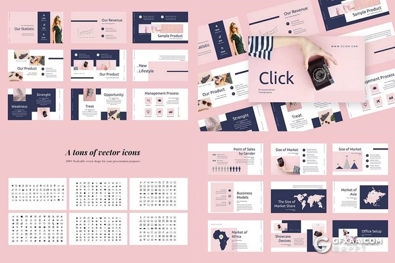 40页扁平化文艺唯美小清新风格Google slides模板 - 顶尖PPT