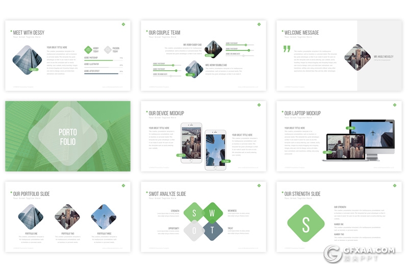 30页5种配色地产行业工作总结汇报Google slides模板 - 顶尖PPT