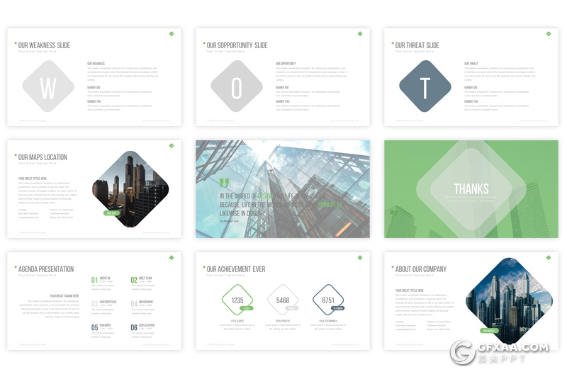 30页5种配色地产行业工作总结汇报Google slides模板 - 顶尖PPT