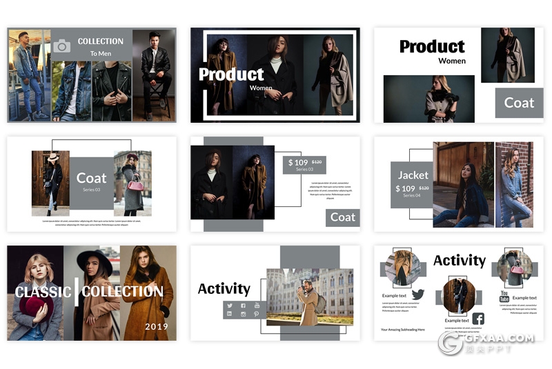 40页时尚杂志风格模特摄影展示ppt模板 - 顶尖PPT