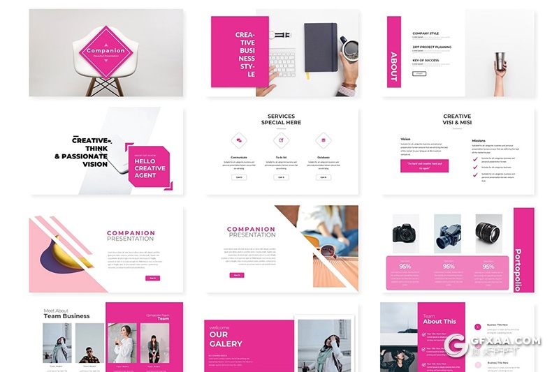 30页5种配色扁平化简约风格Google slides模板 - 顶尖PPT