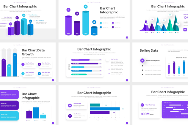 蓝紫配色可视化数据展示条形图PPT模板 - 顶尖PPT