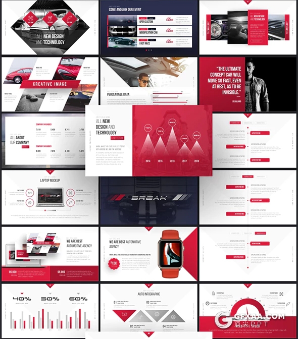 60页国外高端汽车行业介绍展示分析PPT模板 11种主题配色 - 顶尖PPT